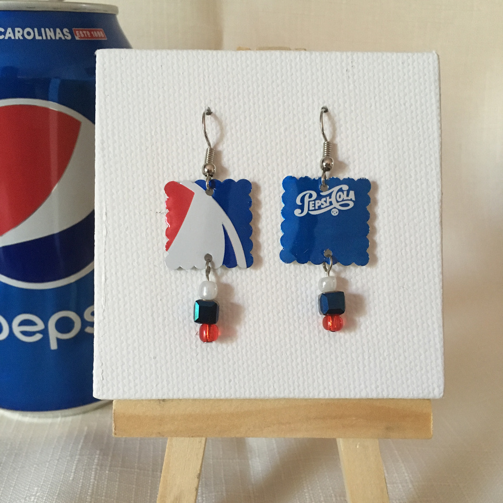 Pepsi Soda🥤Pop Aluminum Can Earrings, Handmade